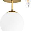 Gold Globe Semi Flush Mount Ceiling Light,Mid Century Modern Light Fixture Ceiling,Globe Ceiling Light for Hallway Living Room Kitchen Bedroom Storage Schoolhouse Laundry(Bulb Incl.)