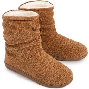 LongBay Women's Cozy Winter Slipper Boots Warm Chenille Knit Bootie Memory Foam Non-Slip Indoor Outdoor House Shoes (7-8, Camel)