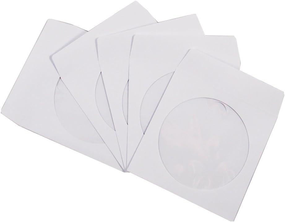 100 Pack Maxtek Premium Thick White Paper CD DVD Sleeves Envelope with Window Cut Out and Flap, 100g