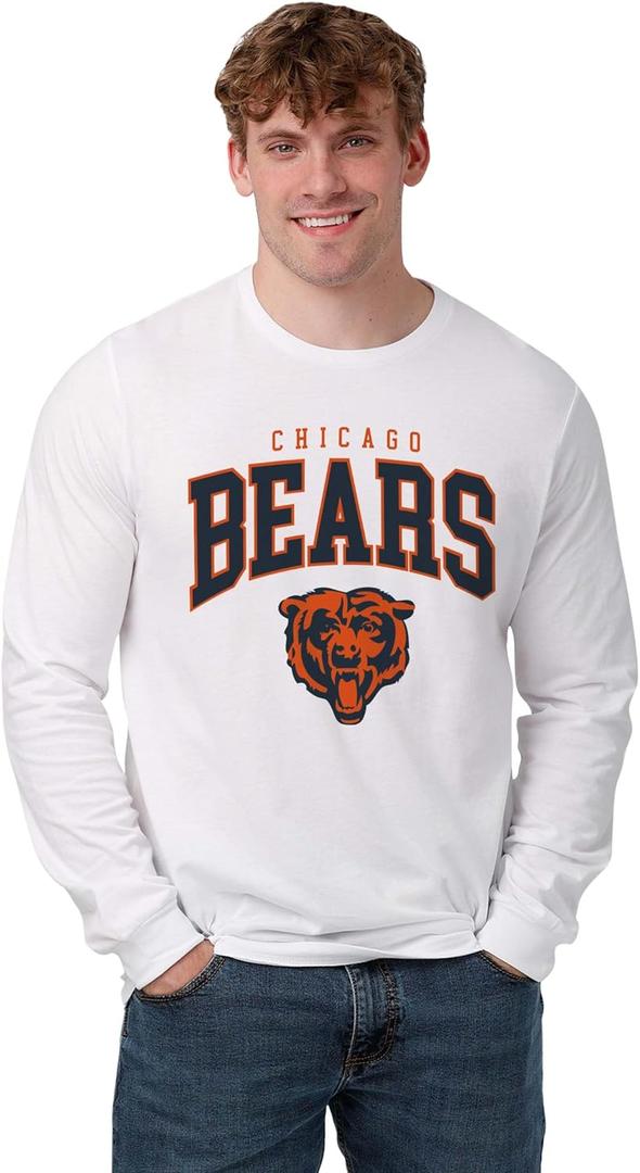 FOCO NFL Mens NFL Team Classic Arched Logo Long Sleeve White T-Shirt (XX-Large)
