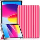 Case for iPad 11th (A16) 11-inch 2025/10th Generation 10.9-inch 2022, Stripes [Auto Wake/Sleep] with Pencil Holder, Clear Transparent Back Shell Slim Stand Shockproof Tablet Cover- Rose Red