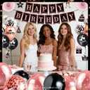 30th Birthday Decorations for Women, 54pcs Happy 30th Birthday Crown and Sash, Black Rose Gold Banner Backdrop Balloons Hanging Swirls Paper Fans, 30 Years Old Birthday Party Supplies Kit