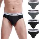 wirarpa Men's Cotton Stretch Underwear Support Briefs Wide Waistband Multipack (Large, Black Grey)