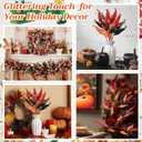 HyDren 10 Pcs Christmas Glitter Leaves Large Ornaments for Christmas Tree Picks Sprays Artificial Stems Branches Twigs Sprigs Floral for Xmas Tree Wreath Garland Vase DIY Decor(Red Black Orange)