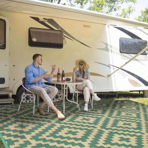Outdoor Patio Plastic Straw Rug - 8x10 ft Outdoor Camping Rug Waterproof Reversible, Area Carpet Patios Clearance RV, Outside Porch Balcony Deck for Camper, Green & Yellow