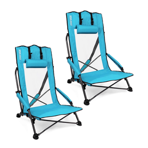 SPORT BEATS Low Beach Chairs Set of 2 Folding Beach Chairs High Back Support with Head Pillows Shoulder Straps SPORT BEATS Low Beach Chairs Set of 2 Folding Beach Chairs High Back Support with Head Pillows Shoulder Straps
