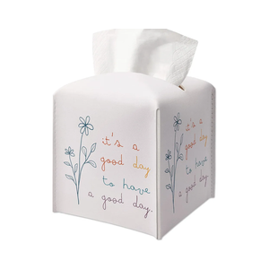 Leather Decorative Tissue Box Cover Square, Tissue Box Cover Holder with Belt Bottom, Inspirational Quote Gift Ideas for Friends, It's a good day to have a good day Decor for Bathroom Office-(5.2 Inches) A10