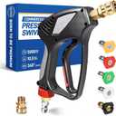 TOOLCY Pro Short Pressure Washer Gun 5000 PSI with 360 Swivel,3/8" Quick Connect Inlet, High Pressure Washer Gun with 1/4" Quick Connect Outlet, Includes 3/8" QC to M22-14mm Adapter & 5 Nozzle Tips