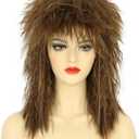 karlery Women Men Long Curly Brown Wig 70s 80s Rocker Mullet Costume Wig Halloween Cosplay Party Wig