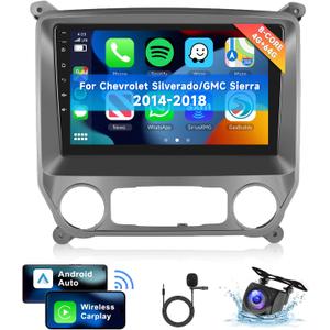 [8 CORE 4G+64G] Car Radio for Chevrolet Silverado/GMC Sierra 2014-2018 with Wireless Carplay/Android Auto, 10.1 Inch Android 13 Car Stereo, Bluetooth, GPS, WiFi, SWC, Backup Camera