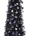 Leyndo 5 ft Black Curved Top Halloween Tree Artificial Crooked Neck Hinged Spruce Tree Lightweight Collapsible for Indoor Outdoor, Christmas Halloween Holiday Party Decoration