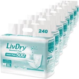 LivDry Incontinence Pad Insert Long Length, Protection for Men and Women, Extra Absorbency with Odor Control (240 Count) LivDry Incontinence Pad Insert Long Length, Protection for Men and Women, Extra Absorbency with Odor Control (240 Count)