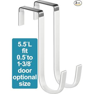 Over The Door Metal Hooks with Plastic Coating 5.5" Fit 0.5" to 1 3/8" Door 2 Pcs Heavy Duty Single Towel Robe Rack Wreath Bathroom Shower Hanger Shoe Organizer Ironing Board Short White 