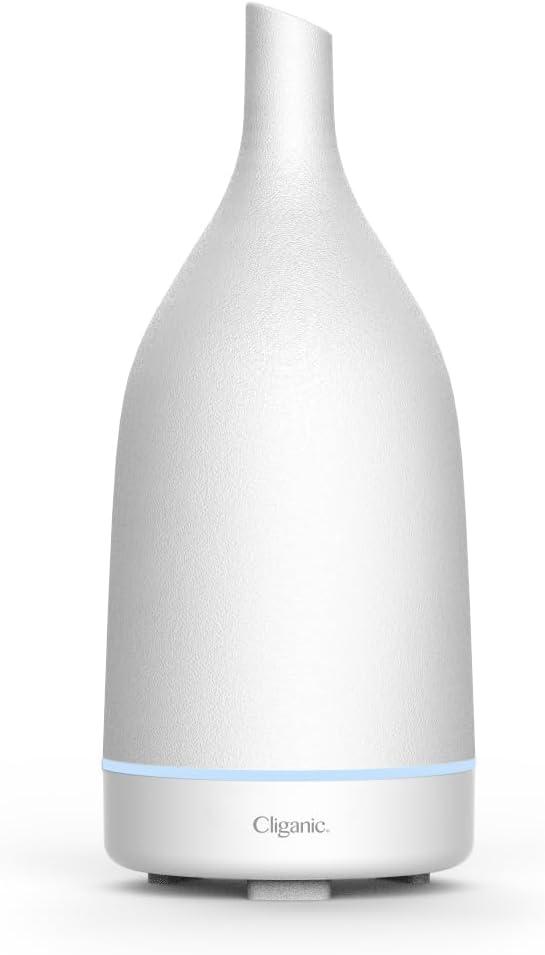 Cliganic Ceramic Aromatherapy Diffuser for Essential Oils (White) - 7 Color Lights, Cool Mist, Auto Shut Off for Home & Office