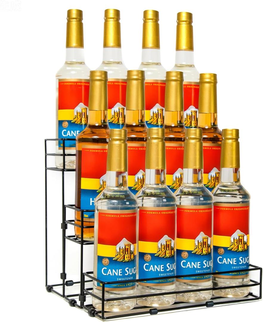 12 Bottles Coffee Syrup Rack Organizer, Coffee Syrup Stand Holder, 3 Tier Coffee Syrup Organizer for Coffee Bar Station, WineRack for Countertop, Bottle Display Shelf for Cocktail, Dressing