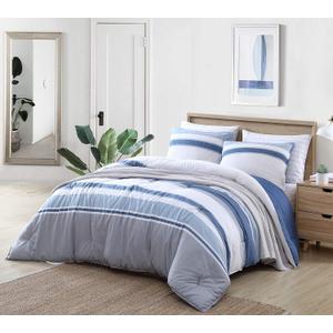Nautica - Queen Comforter Set, Reversible Cotton Bedding with Matching Shams, Medium-Weight for Year Round Use, Oeko-Tex Certified (Trimmer Blue)