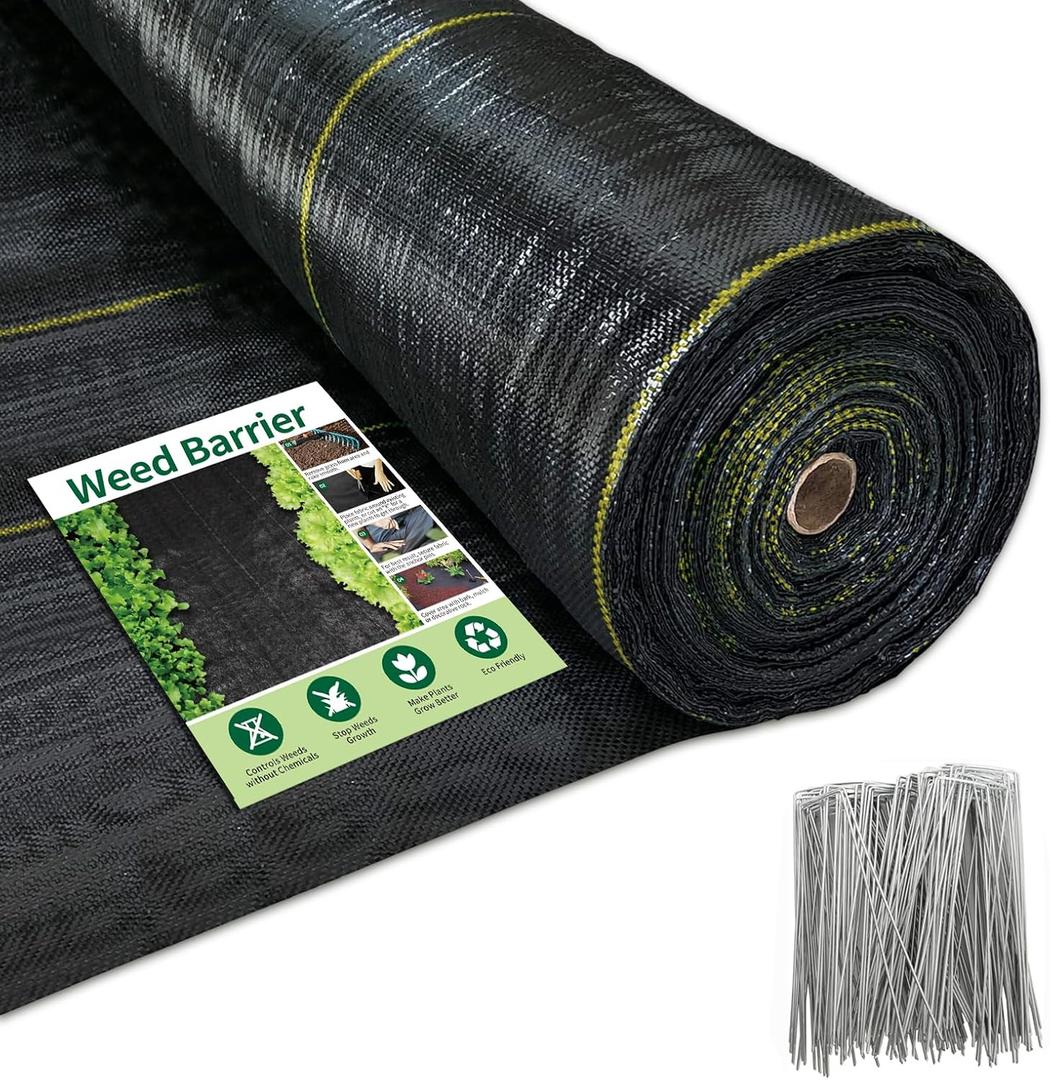6ft x 300ft Durable Weed Barrier Fabric, 3oz Heavy-Duty Landscaping Fabric, Permeable Ground Cover for Garden, Lawn, and Outdoor Projects, Easy to Install, with 90 Staples