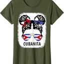 Cubanita Cuban Girl Hispanic Heritage Month Cuba Flag Women T-Shirt (Olive Green, M)