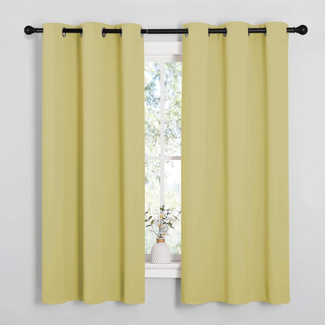 NICETOWN Paler Yellow Room Darkening Curtains for Kitchen, Window Treatment Thermal Insulated Solid Grommet Room Darkening Curtains/Drapes for Bedroom (Set of 2, 42 inches Wide by 48 inches Long)