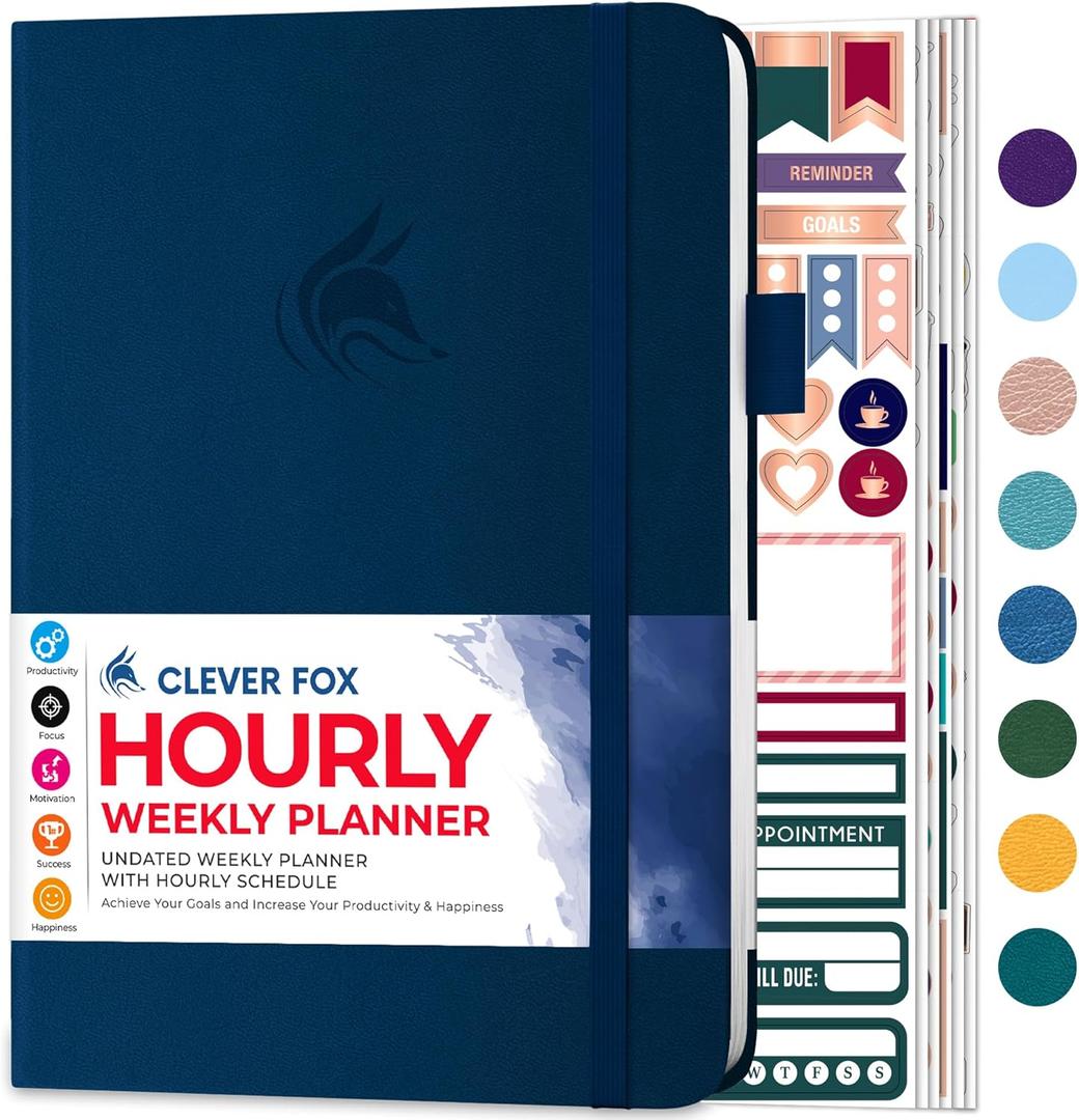 Clever Fox Planner Schedule  Undated Weekly & Monthly Life Planner with Time Slots, Appointment Book & Daily Organizer, A5 (Dark Blue)