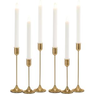 Brass Gold Candlestick Holders, Metal Taper Candle Holders Set of 6, Vintage Modern Candle Sticks Holder Decor for Table Centerpiece, Fireplace Mantel Wedding Housewarming Gift, Candlelit Dinner Dcor