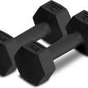 RBX Vinyl Coated Hand Weight Dumbbell Set - Hex Shaped, Roll Free for Body Building/Sculpting/Strength Training Exercise, (Set of 2) (5lb, Black)
