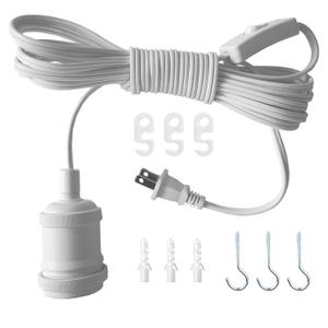 Plug in Pendant Light Kit Hanging Dimmable Ceiling Lamp 16ft Extension Cable Socket Cord Switch Button Single Bulb E26 Base Fixture Lantern Bedroom Basement Workshop Warehouse Yard Garden