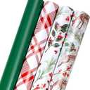 LaRibbons Christmas Wrapping Paper Set, Holiday Gift Wrap with Classic Deer/ Red White Plaid/ Berries Design, Perfect for Season Party, Xmas Presents & Decoration, 30 Inch X 10 Feet-4 Rolls