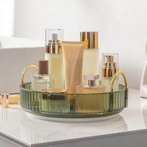 360 Rotating Makeup Organizer, Bathroom Make Up Spinning Holder Rack, Large Capacity Cosmetics Storage Vanity Shelf Countertop, Fits Cosmetics, Perfume, Skincare, Lipsticks(1 Tier, Green)