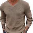 COOFANDY Men V Neck Dress Sweater Knit Long Sleeve Casual Slim Fit Pullover Sweater (3X-Large, Dark Khaki)