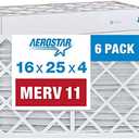 Aerostar 16x25x4 MERV 11 Pleated Air Filter, AC Furnace Air Filter, 6 Pack (Actual Size: 15 1/2"x24 1/2"x3 3/4")