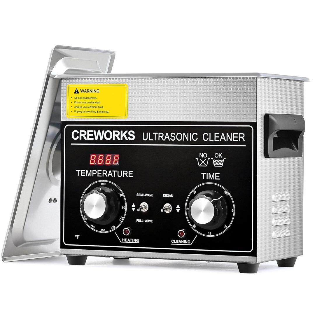 CREWORKS 3L Ultrasonic Cleaner with Degas & Gentle Modes, 120W Stainless Steel Ultrasonic Cleaner Machine with Heater and Timer, Ultrasonic Parts Cleaner with Knob Control for Jewelry Glasses Watch