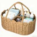 Diaper Caddy Organizer, Paper Rope Storage Baskets Nursery Bin with Removable Divider, Portable Car Organizer for Diapers, Baby Shower Gifts, Newborn Essentials Must Haves (Camel)