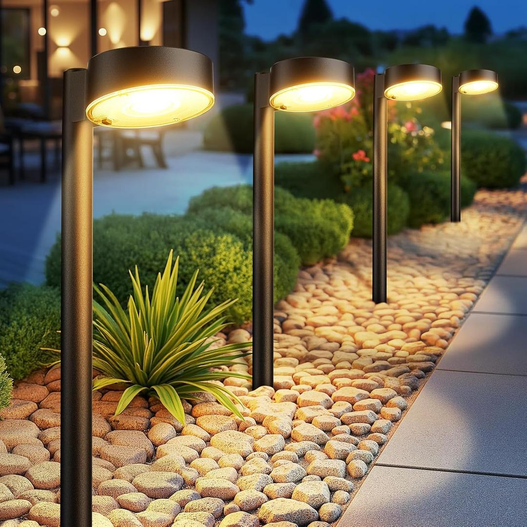 8 Pack Solar Pathway Lights Outdoor, 12 Brighter LED Solar Lights Outdoor Waterproof, Up to 12 Hrs Modern Path Light for Yard Garden Walkway Driveway Lawn (8 Pack) (Warm White)