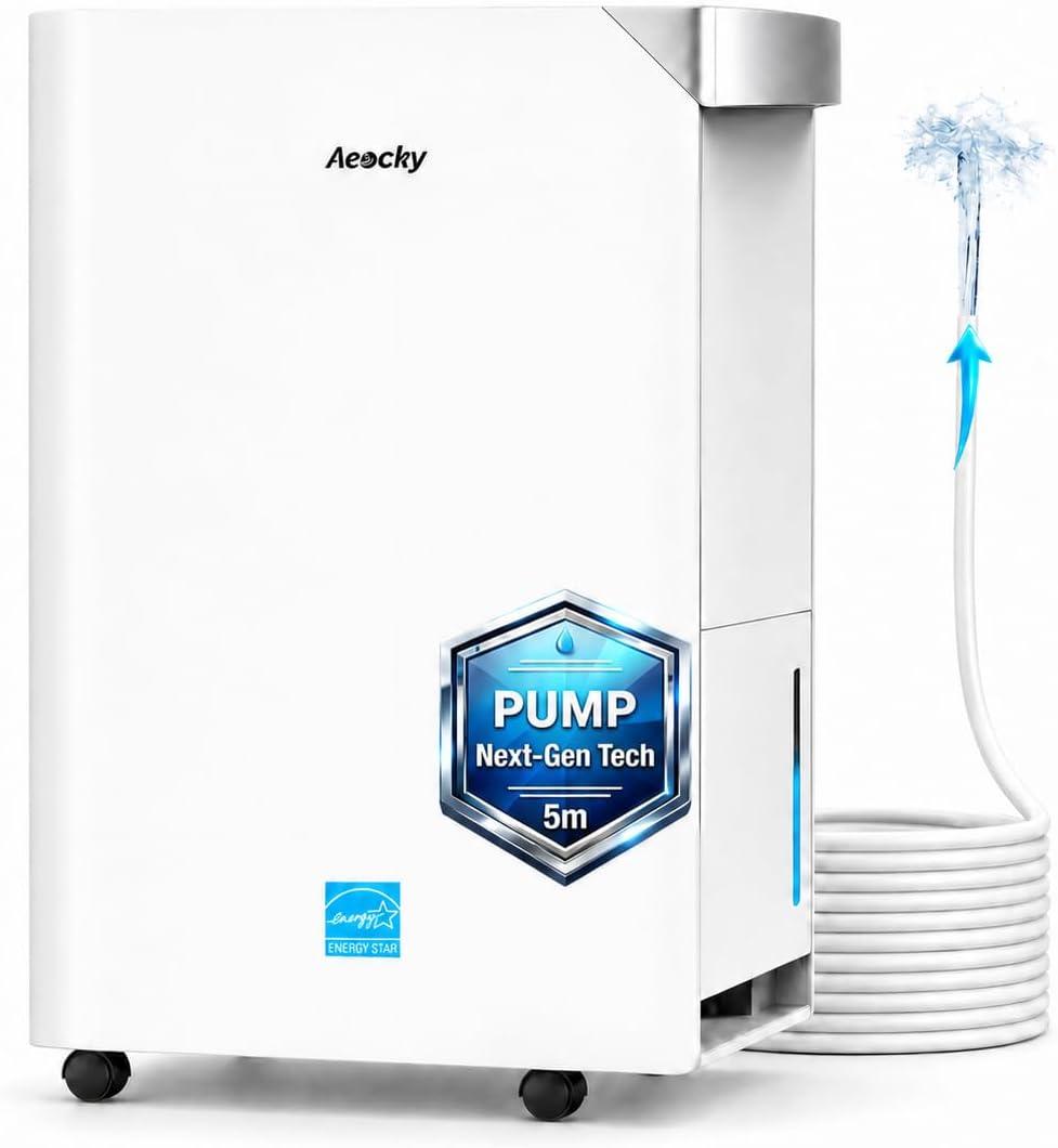 AEOCKY Dehumidifier with Pump Up to 16.5ft Energy Star Most Efficient 2025 | 140 Pint/D,8000 Sq.Ft,Commercial Dehumidifier with Drain Hose for Basement,Home,Crawl Space,Whole House,Large Room,Industrial