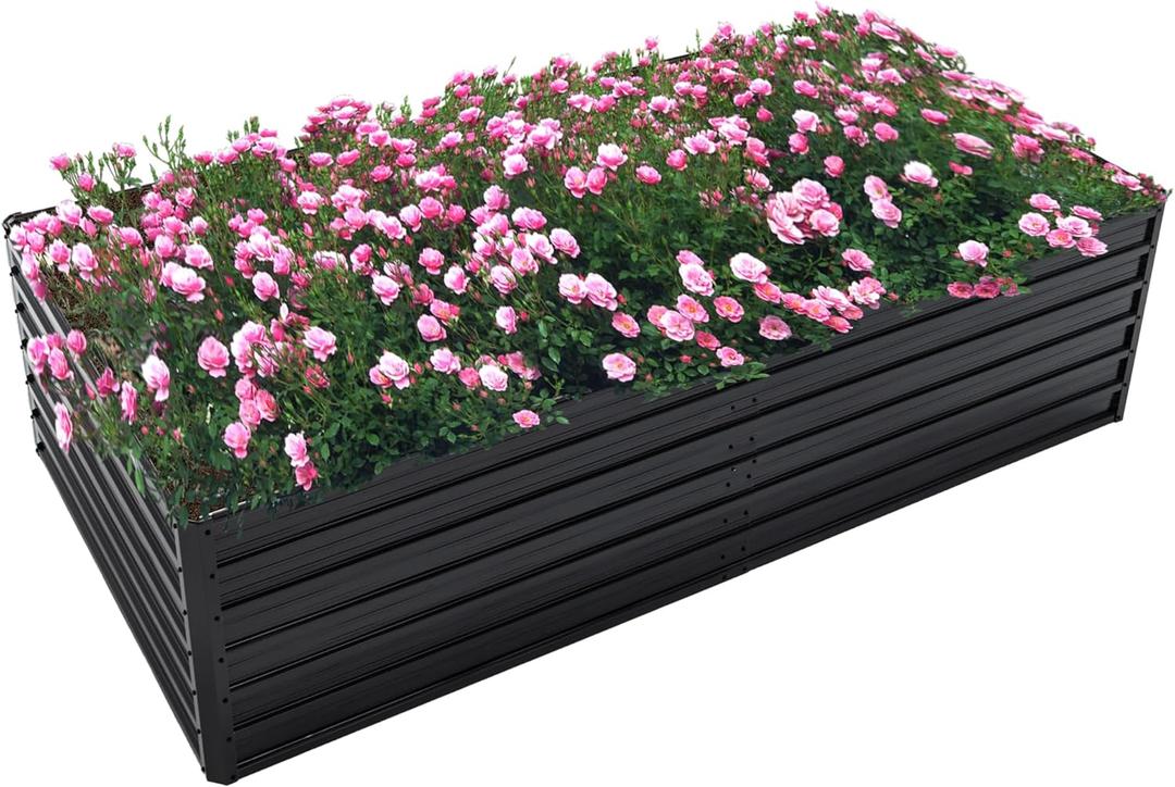 Thanaddo Galvanized Raised Garden Bed 8x4x2ft Outdoor Planter Box Galvanized Steel Garden Bed Kit for Vegetables, Flowers, Herbs and Succulents Black
