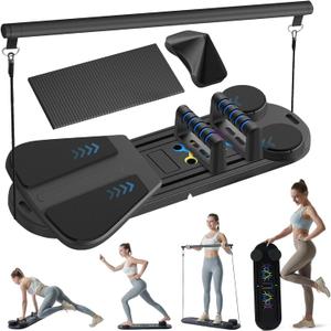 Pilates Reformer Set - Pilates Board for Home Workout, 6 in 1 Portable and Foldable Reformer Pilates Machine, Ab Roller Board, Pilates Equipment for for Core Workouts (Black)
