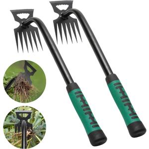 Gardening Hand Weeder Tools, Weeding Artifact Uprooting Weeding Tool, Durable Manganese Steel Hand Weeder Tool, Manual Multifunctional Weeders Gardening Tools for Yard and Garden (6 Teethes) (2 packs of green)
