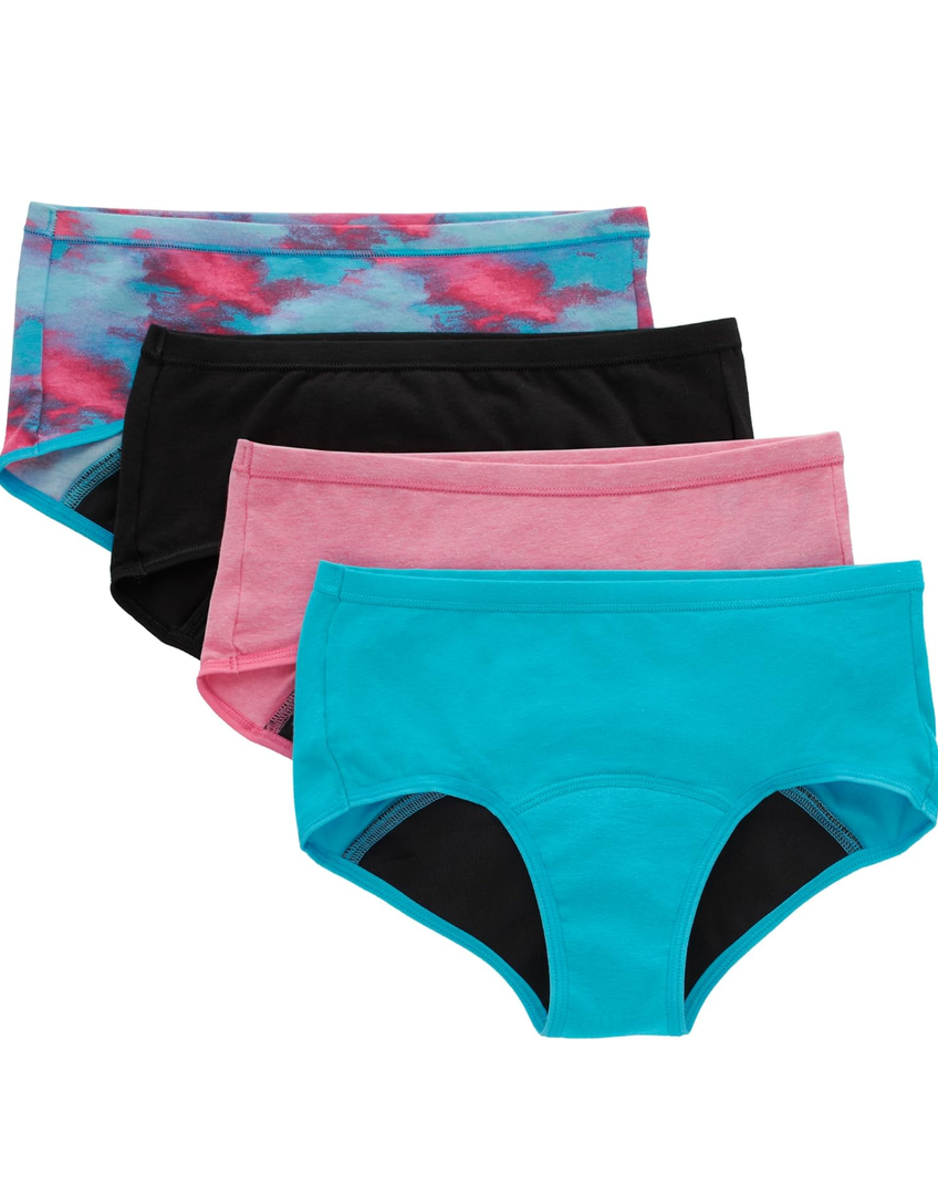 Hanes Girls' Comfort, Period. Boys'hort & Hipster Period Underwear, Moderate Protection, Multi-Pack 8