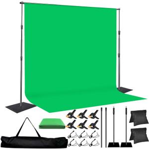 Green Screen Backdrop Kit, 8x10ft Metal Base Photo Studio Support System, Adjustable Backdrop Frame for Photography, Streaming, Weddings, Projector Screen, Tool-Free Setup & Portable Carry Bag, Plate 10*8.5FT