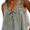 Womens Summer Boho Lace Tie Front Relaxed Fit Tank Flowy Vest Tops Button Down Sleeveless Fashion Blouses (M)