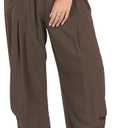 TARSE Women Linen Pants Casual Loose Drawstring Low Waist Beach Palazzo Harem Pants, DarkCoffee, XL