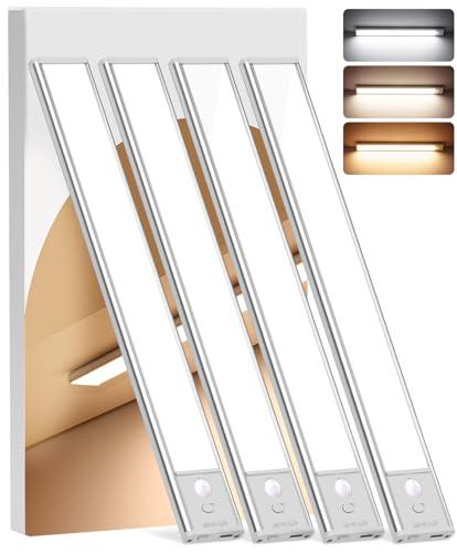 Under Cabinet Lighting Wireless, 4Pack Motion Sensor Light Indoor with 3 Color Temps, Dimmable Closet Lights Battery Operated, LED Magnetic Light, Rechargeable Under Counter Lights for Kitchen Home