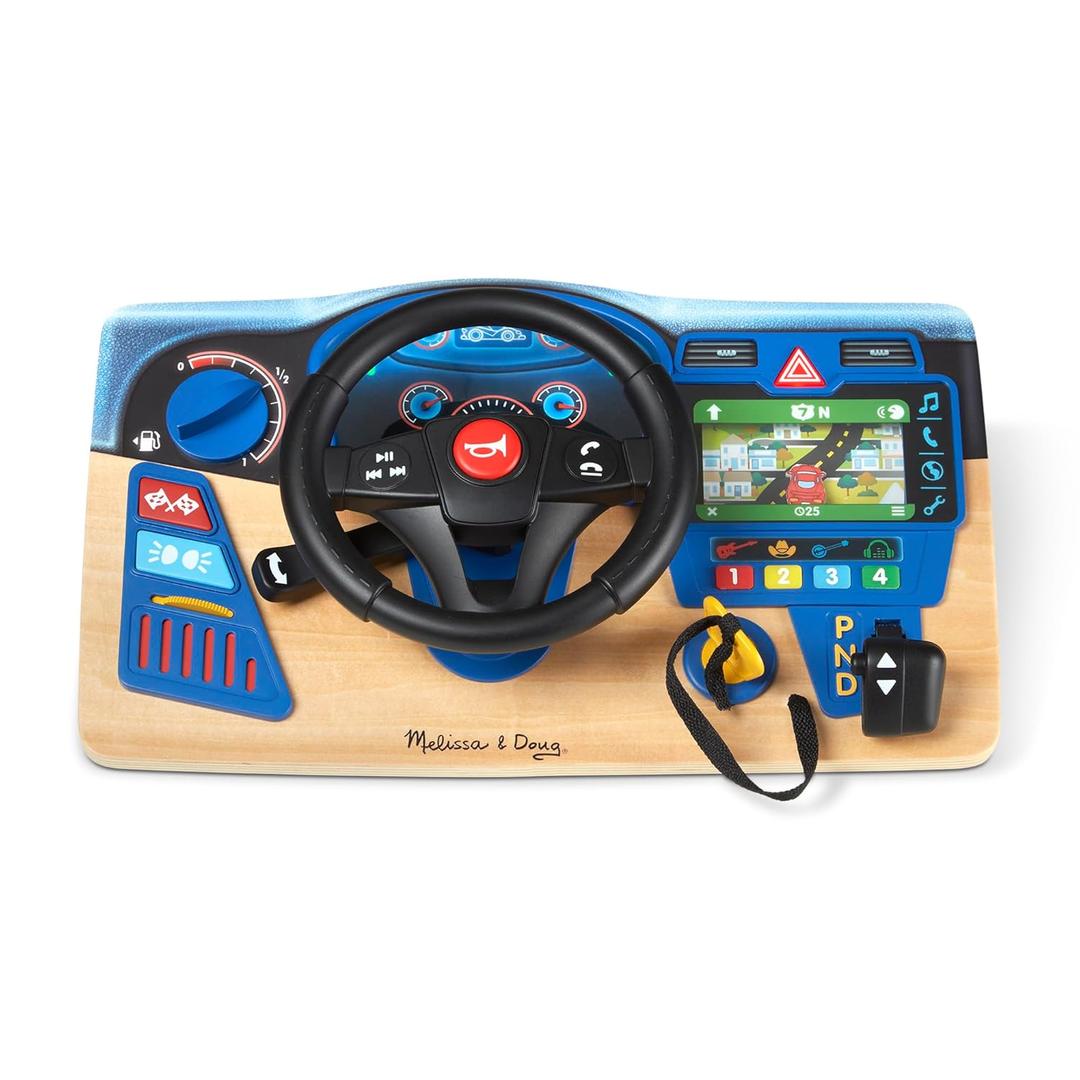 Melissa & Doug Vroom & Zoom, Interactive Wooden Dashboard, Racing Car Steering Wheel Toy, Lights & Sounds, Preschool Learning Toys for Girls & Boys 3+ - FSC Certified