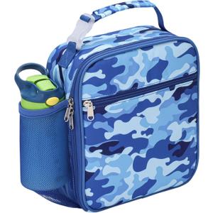 Bagseri Kids Lunch Box for Boys - Insulated Toddler Lunch Bag Fits Bento Box, Reusable Daycare Cooler Tote with Clip Handle, Water-Resistant Lining, Blue Camo (Standard Clip-On Series)