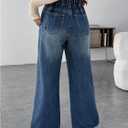 MakeMeChic Women's Maternity Jeans Loose Wide Leg Over The Belly Straight Pregnancy Jeans Denim Pants (Blue, L)