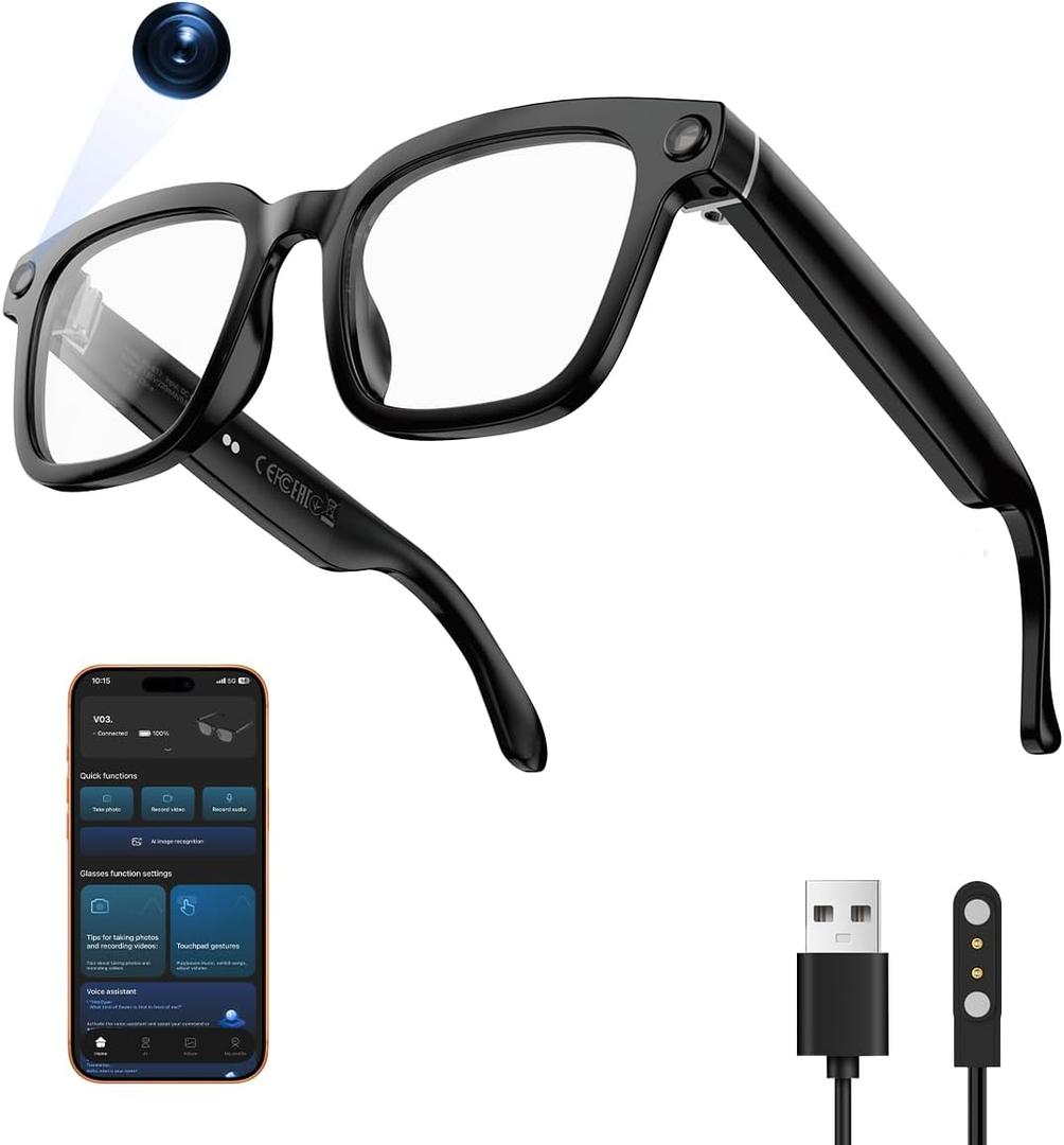 AI Smart Glasses,HD 1080P Camera Glasses with Video Recording & Photo Taking,140+ Language Real-Time Translation Glasses Perfect for Travel, Business(Transparent Anti-Blue)