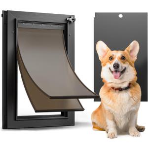 Dog Door for Door, Doggy Door Doggie Door, Medium Dog Door All Aluminum Black, Heavy Duty Pet Door, Double Magnetic Flaps, Thermal Tnsulation, Energy Efficient, Sliding Lock Panel (Pets Up to 45Lb)