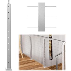 Muzata Cable Railing Post 36 Inch 36"x2"x2" Level Drilled Surface Mount Brushed T304 Stainless Steel Cable Railing System Kit Indoor Outdoor with Paper User Guide PS01 LH4S