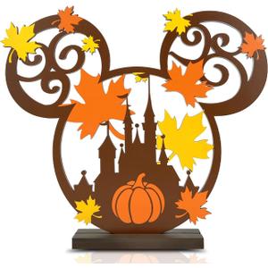 Haimimall Fall Decorations Thanksgiving Indoor Decorations Mouse Wooden Centerpiece for Table, Mouse Pumpkin Decorations for Home Fall Leaves Table Signs Fall Harvest Party Decoration
